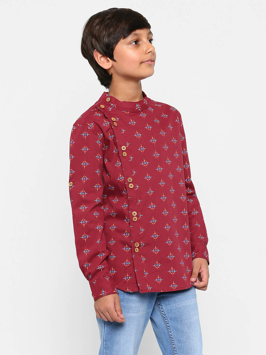 Manet Ethnic Full Sleeves Printed Shirt - Maroon - Distacart