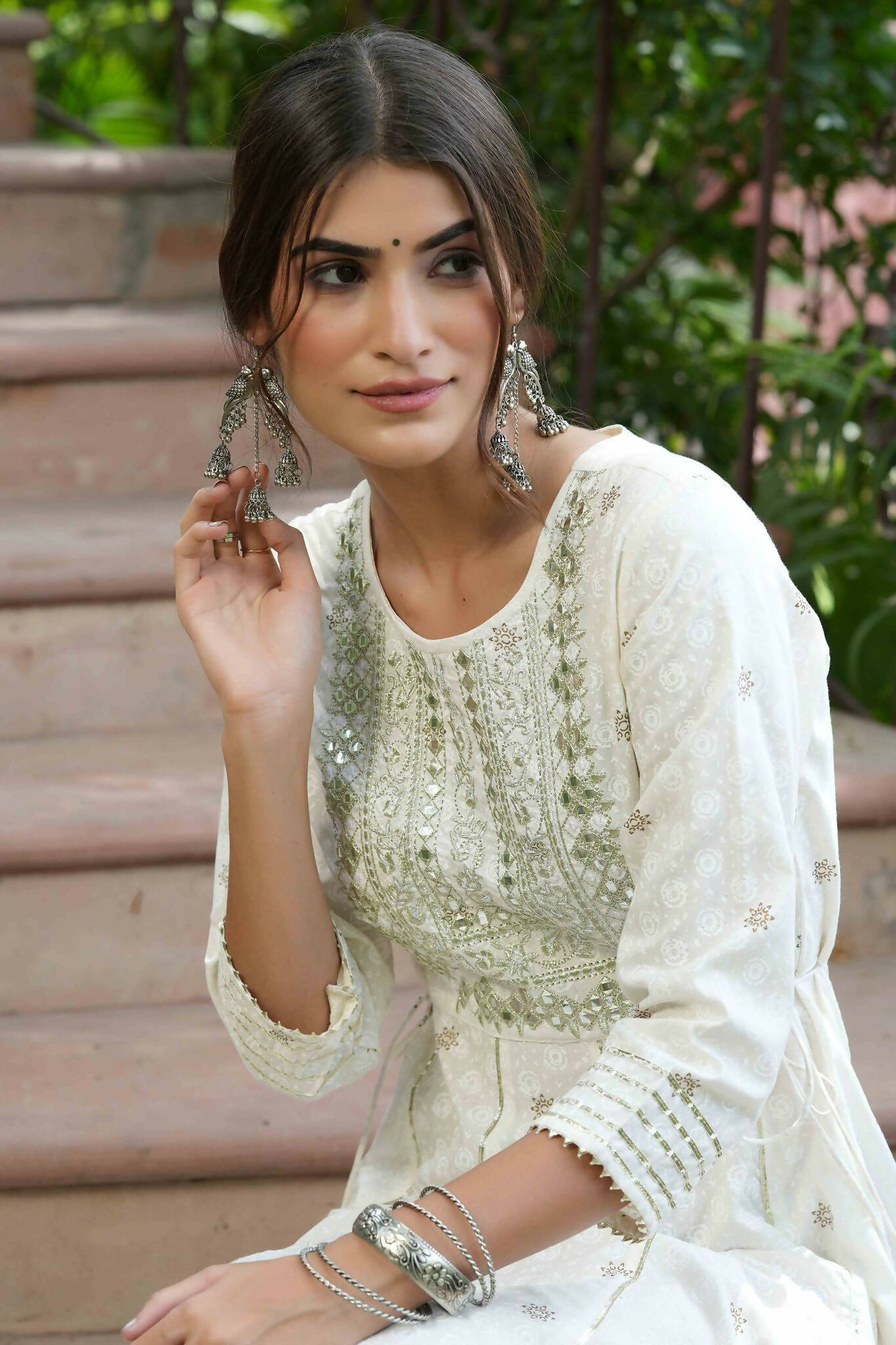 Juniper Off-White Rayon Festive Wear Embroidered A-Line Long Dress - Distacart
