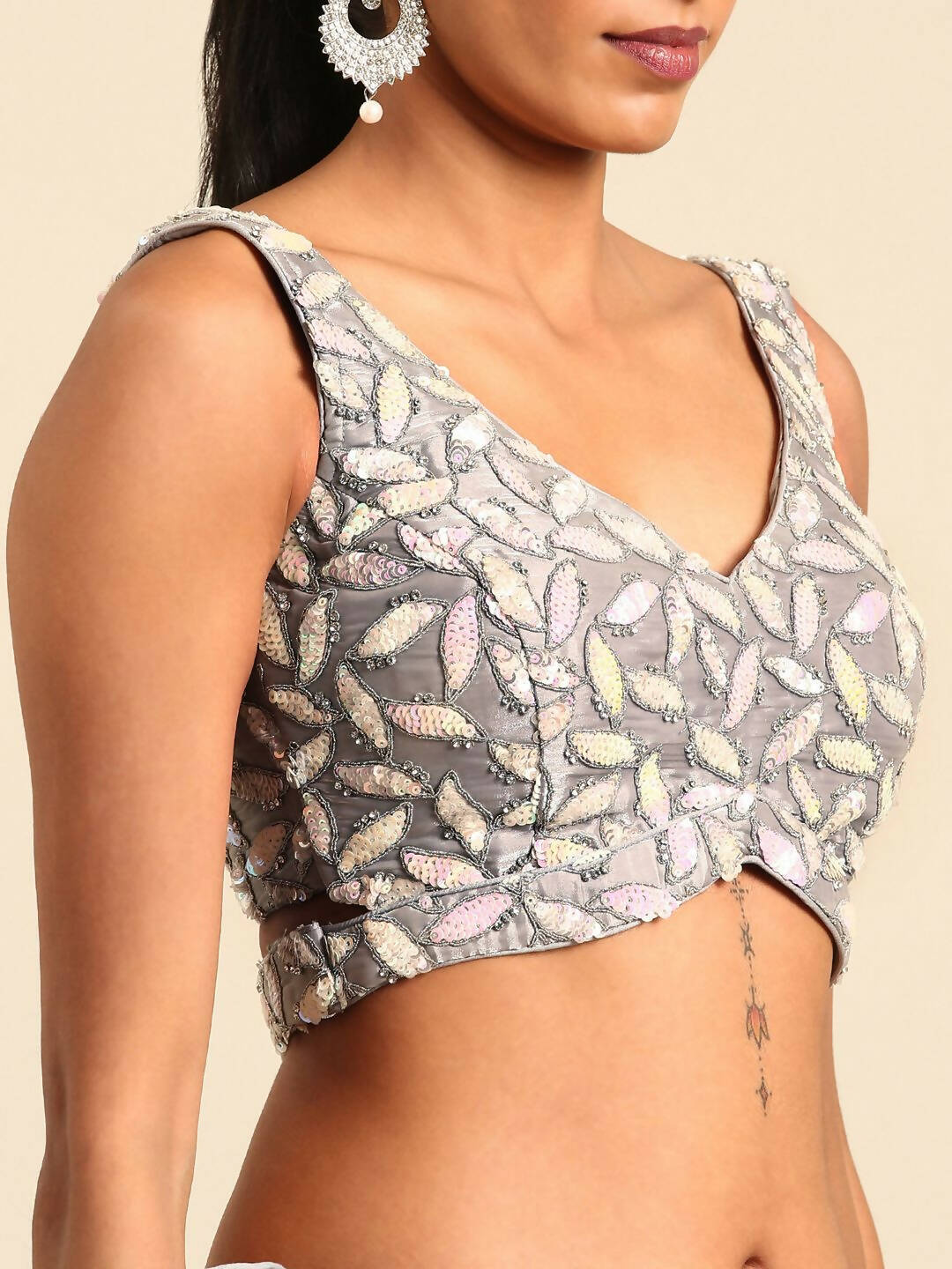 House of Panchhi Grey Organza Sequins & Zarkan embroidery Lehenga choli & Dupatta - Distacart