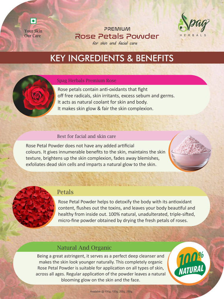 Spag Herbals Premium Rose Petals Powder - Distacart