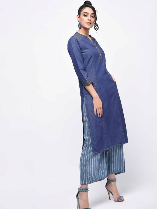 Aniyah Denim Princess Line Straight Kurta In Blue (AN-128K)