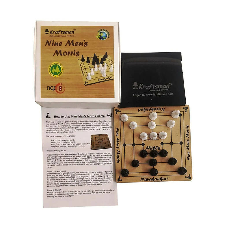 Kraftsman Nine Men's Morris | Navakankari | Daadi | Mills Travel Board Game - Distacart