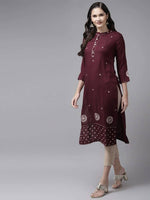 Thumbnail for Yufta Women Maroon Ethnic Motifs Embroidered Kurta