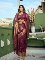Thumbnail for Charming Designer Deep Wine Color Organza Silk Saree With Weaving Work - Yomika Fashions - Distacart