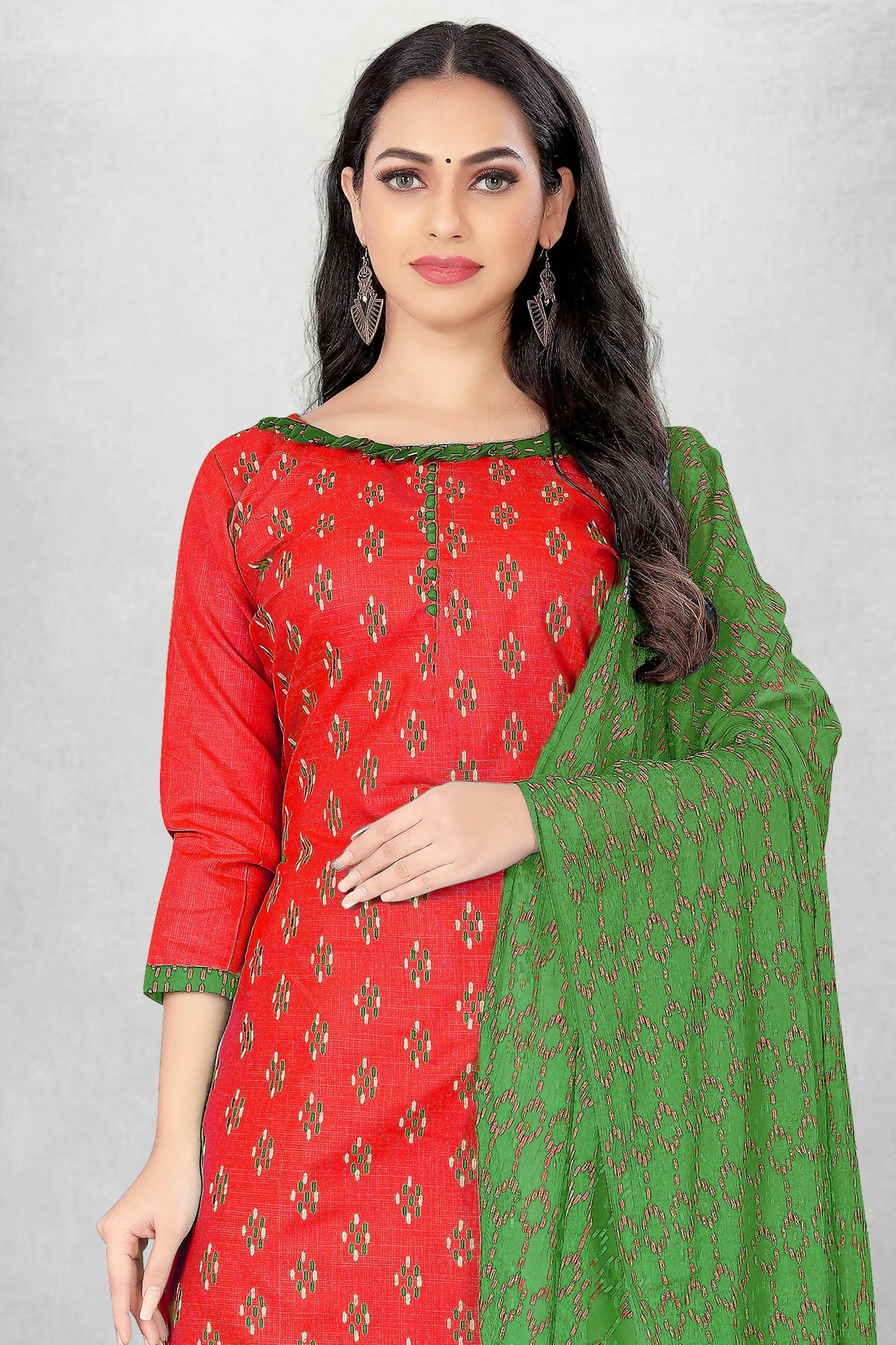 Red Cotton Printed Unstitched Dress Material - Amara - Distacart