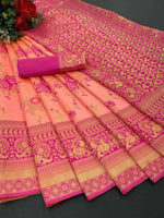 Thumbnail for DEIANA'S Beautiful Golden Jari with New Design Soft Lichi Silk Saree - Peach - Distacart