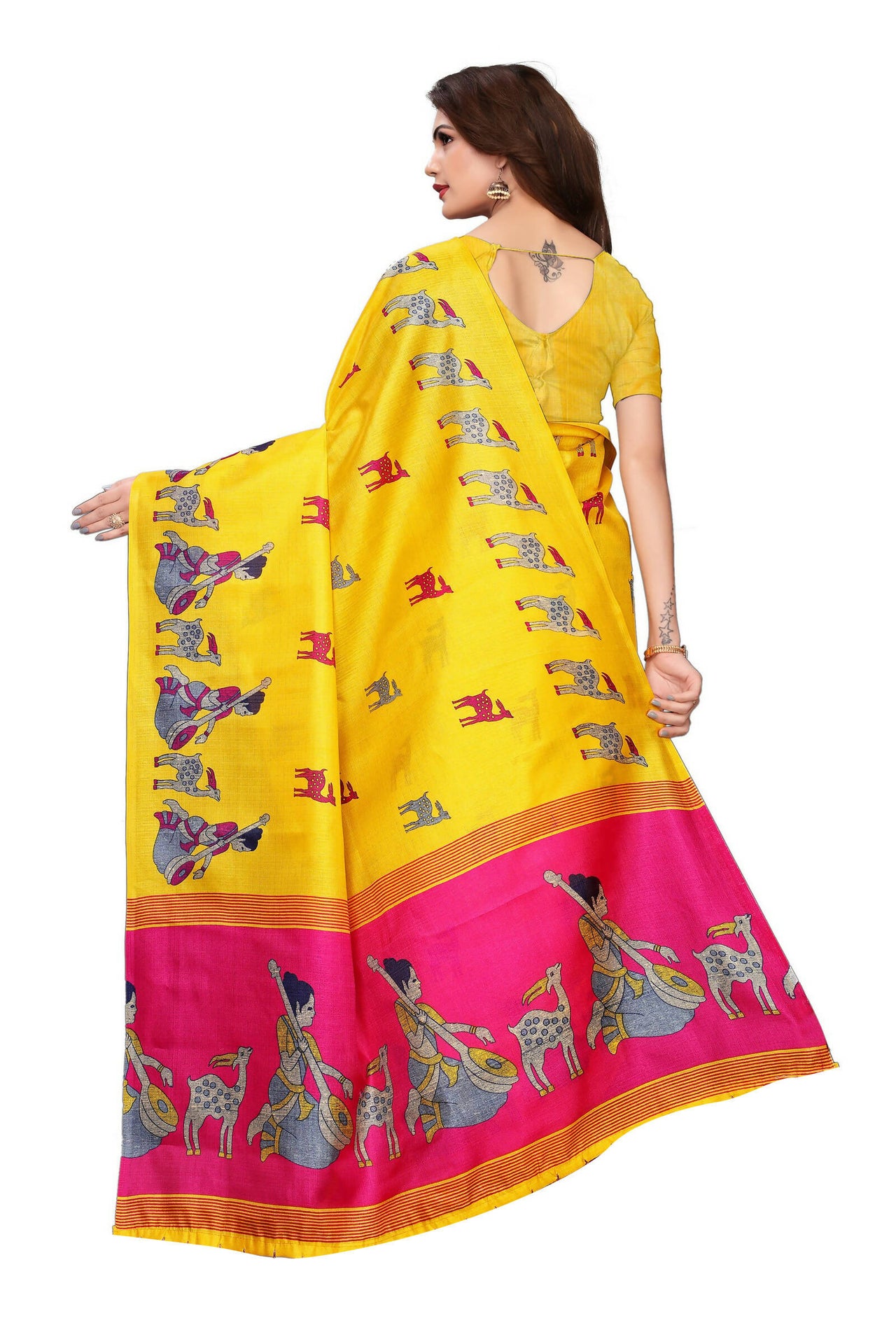 Vamika Yellow Color Kalamkari With Jhalar Khadi Silk Saree - Distacart