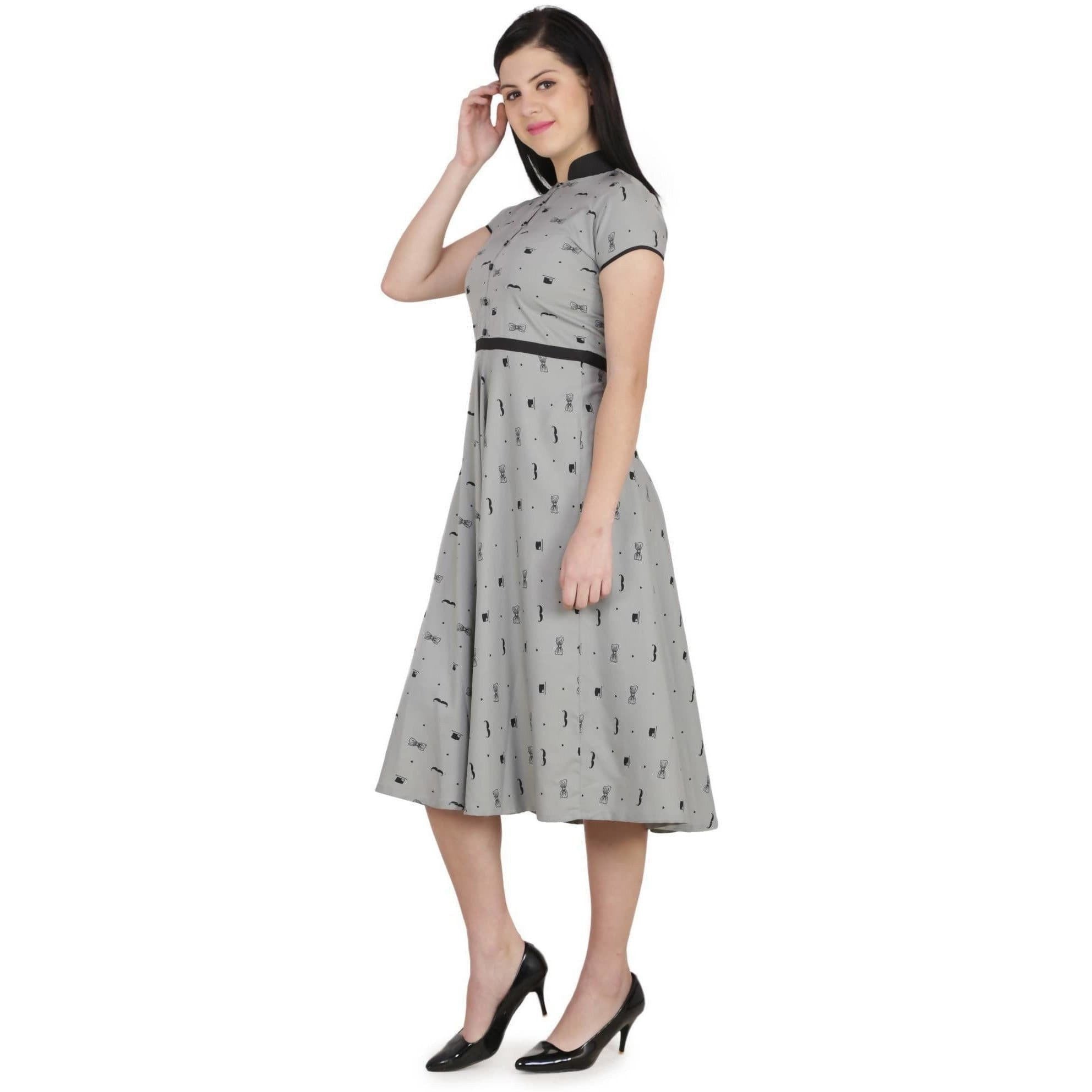 Kanoor Women's Grey Forck style Collar neck kurti