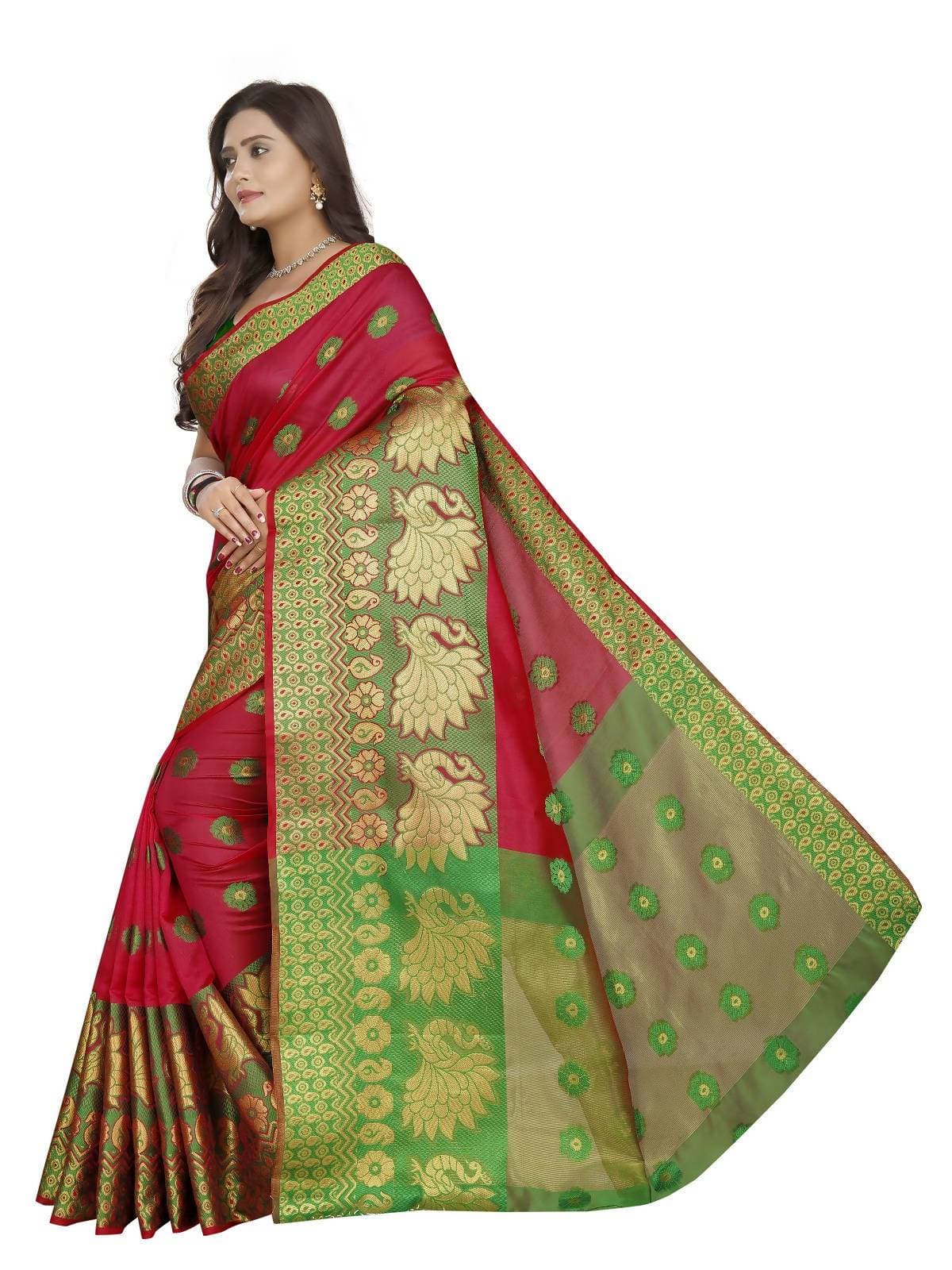 Vamika Banarasi Cotton Silk Red Weaving Saree