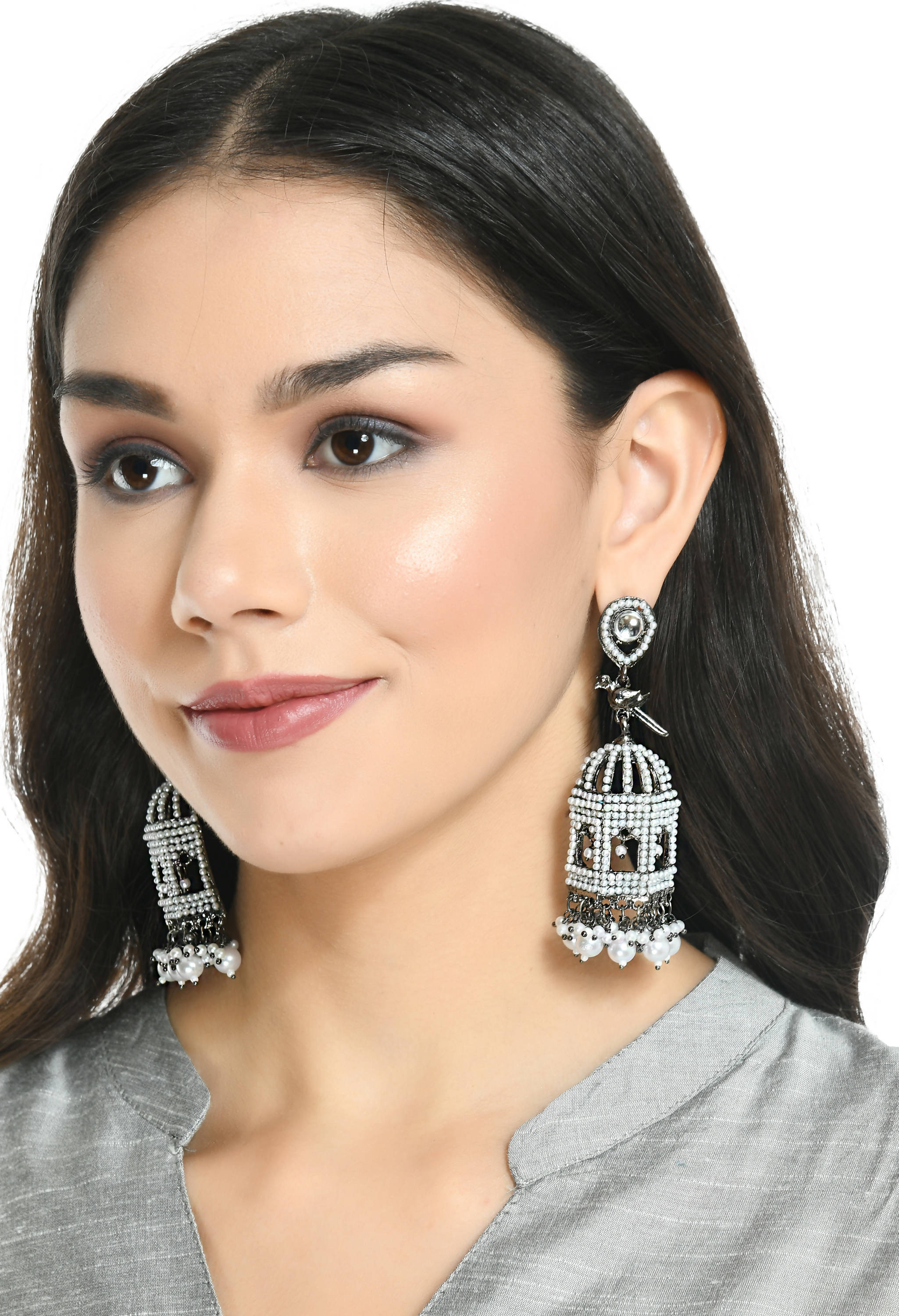 Mominos Fashion Johar Kamal Silver Color Bird Nest Earrings With Pearls - Distacart