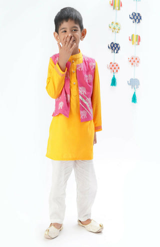 Lil Drama Trunk Tales Boys Yellow Kurta Jacket And Pant - Distacart