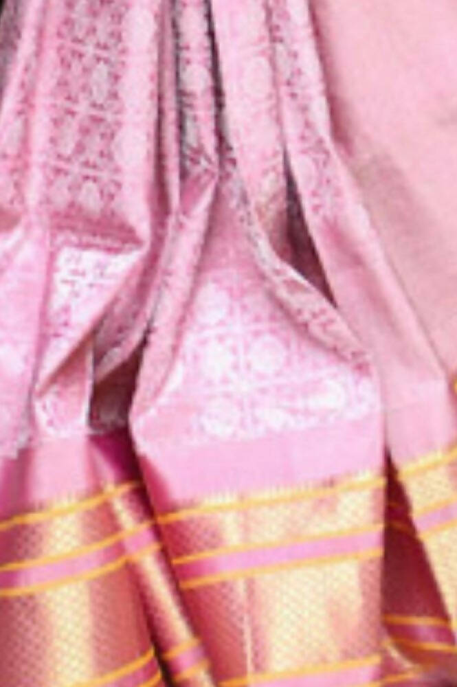 Very Much Indian Silk Handloom Maharani Paithani In Rich Pearl Pink With Silver Zari Brocade - Distacart