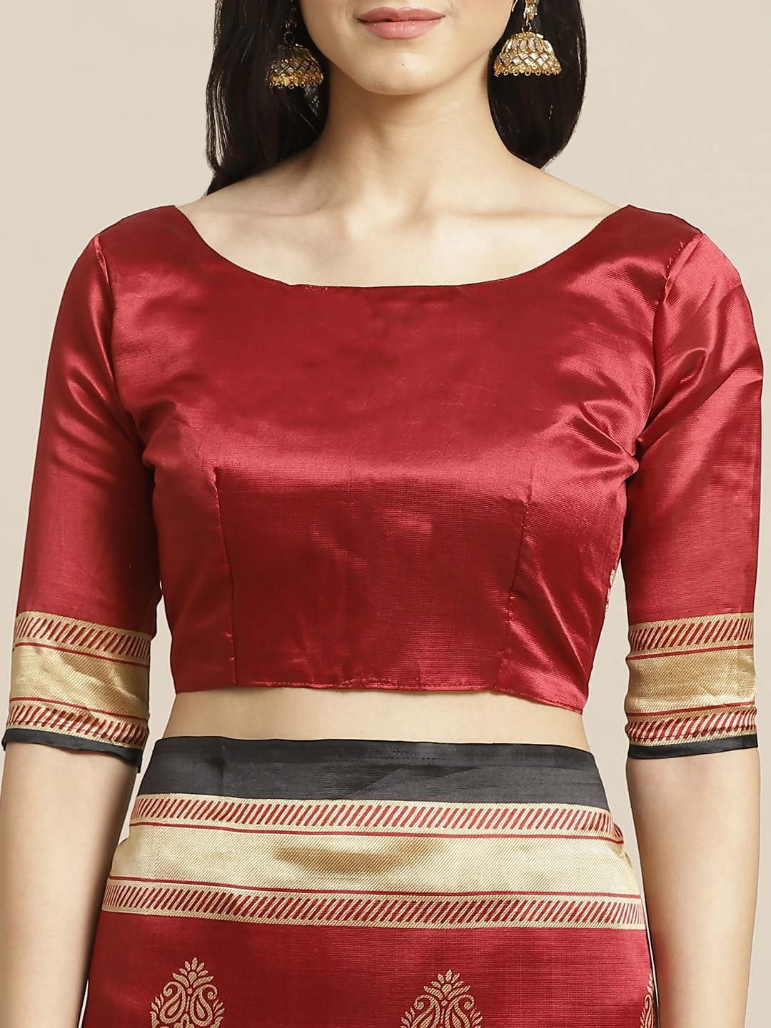 Saree Mall Black & Red Half & Half Printed Saree - Distacart