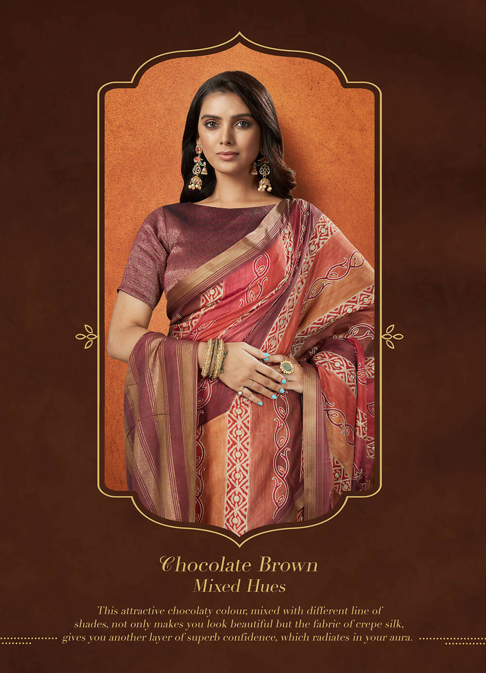 Mauve Rangkat and Crepe Silk Aztec Saree With Unstitched Blouse Piece - Mohmanthan Royal Saachi - Distacart