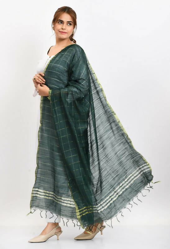 Mominos Fashion Moeza Women's Cotton Zari Box Bottle Green Dupatta - Distacart