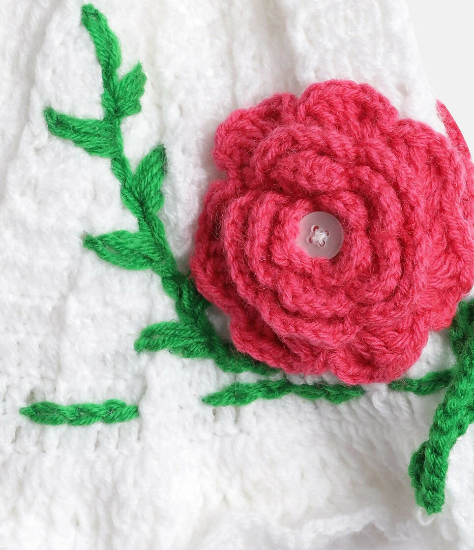 Chutput Kids Woollen Hand Knitted Rosetto Detailed Cap - White - Distacart