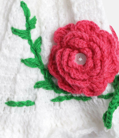 Chutput Kids Woollen Hand Knitted Rosetto Detailed Cap - White - Distacart