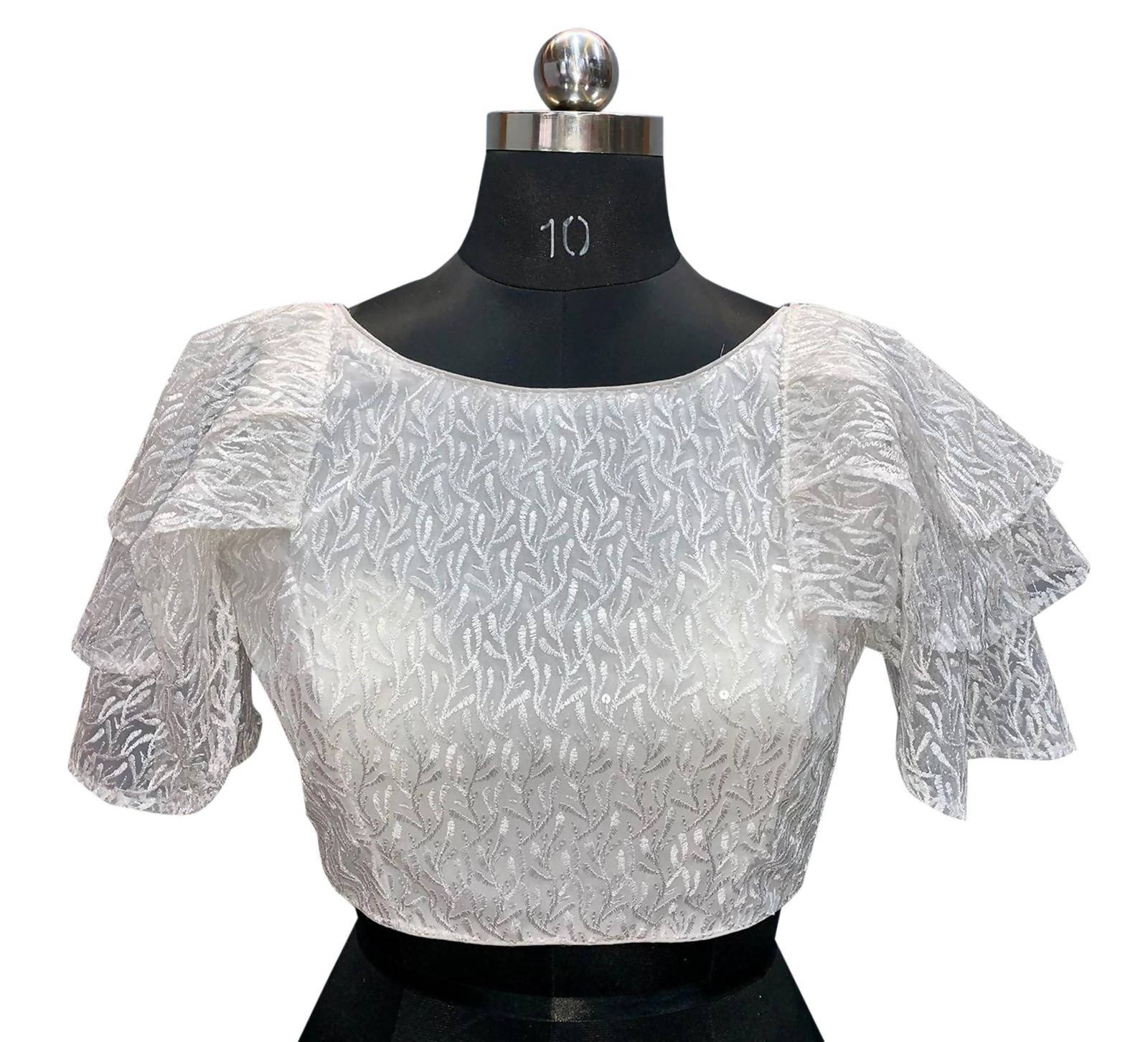 Vamika Beautiful Cream Net Shifly Work Blouse - Distacart