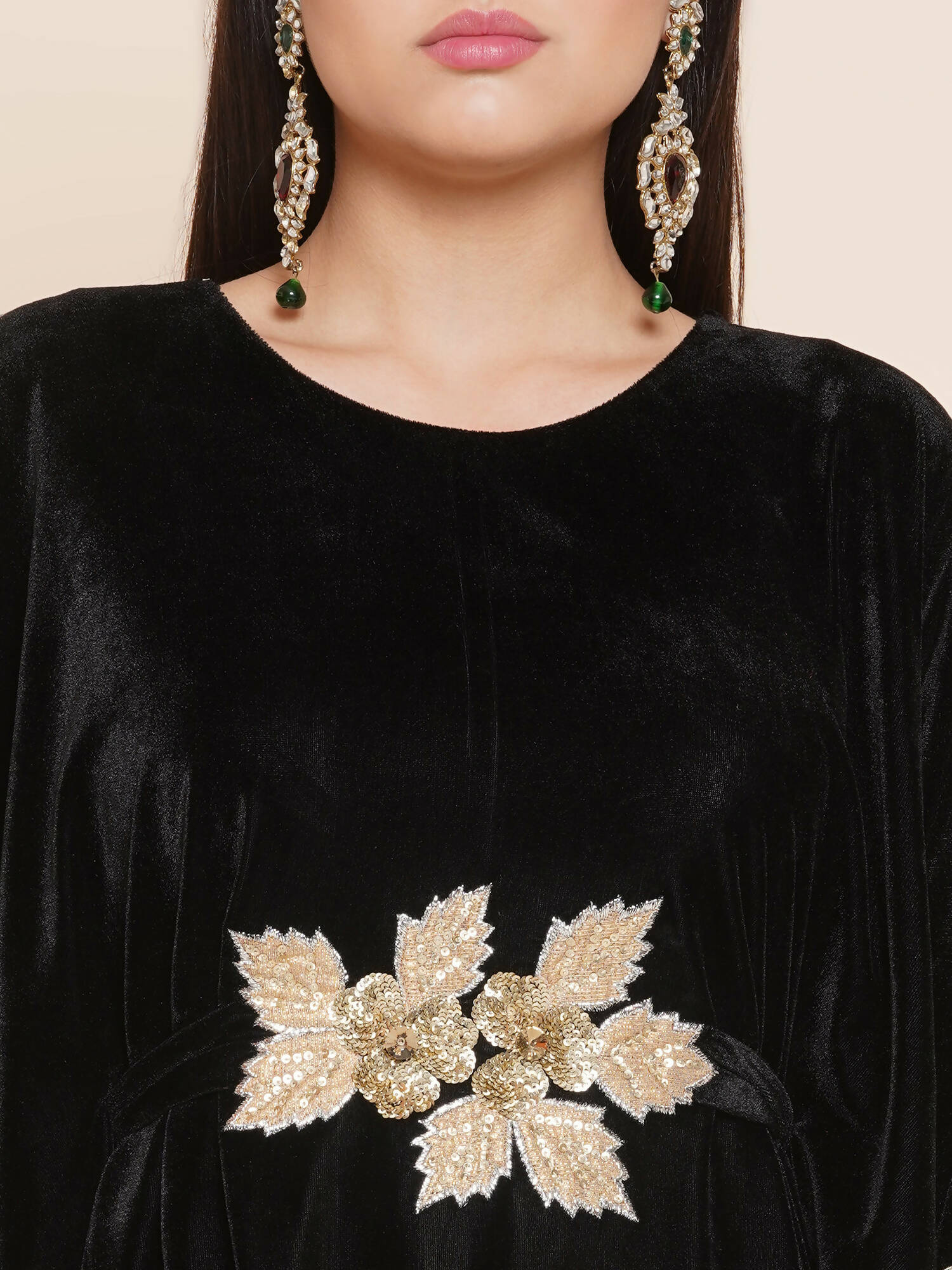 Women Republic Black Velvet Kaftaan Style Kurta With Pants - Distacart