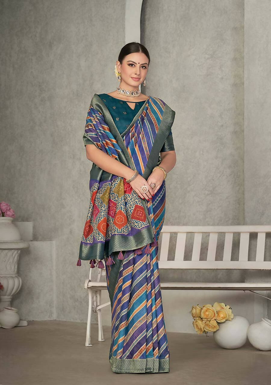 Blue Rangkat Tussar Silk Woven Design Saree with Unstitched Blouse - Mohmanthan Eshani - Distacart