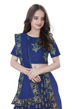 Thumbnail for Dwiden Royal Blue Baby Doll Tafetta Sattin Semi-Stitched Girl's Lehenga Choli - Distacart