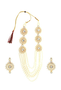 Thumbnail for Mominos Fashion Johar Kamal Gold-Plated Rani Haar with Off white Pearls Jewellery Set - Distacart