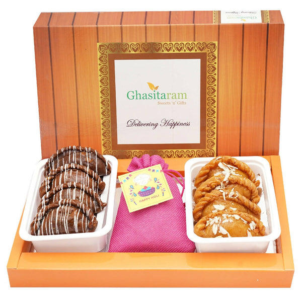 Ghasitaram Assorted Box of Gujiyas, Chocolate Gujiyas and Thandai - Distacart