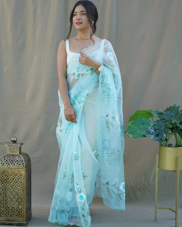 Vamsee Sky Organza Saree - Distacart