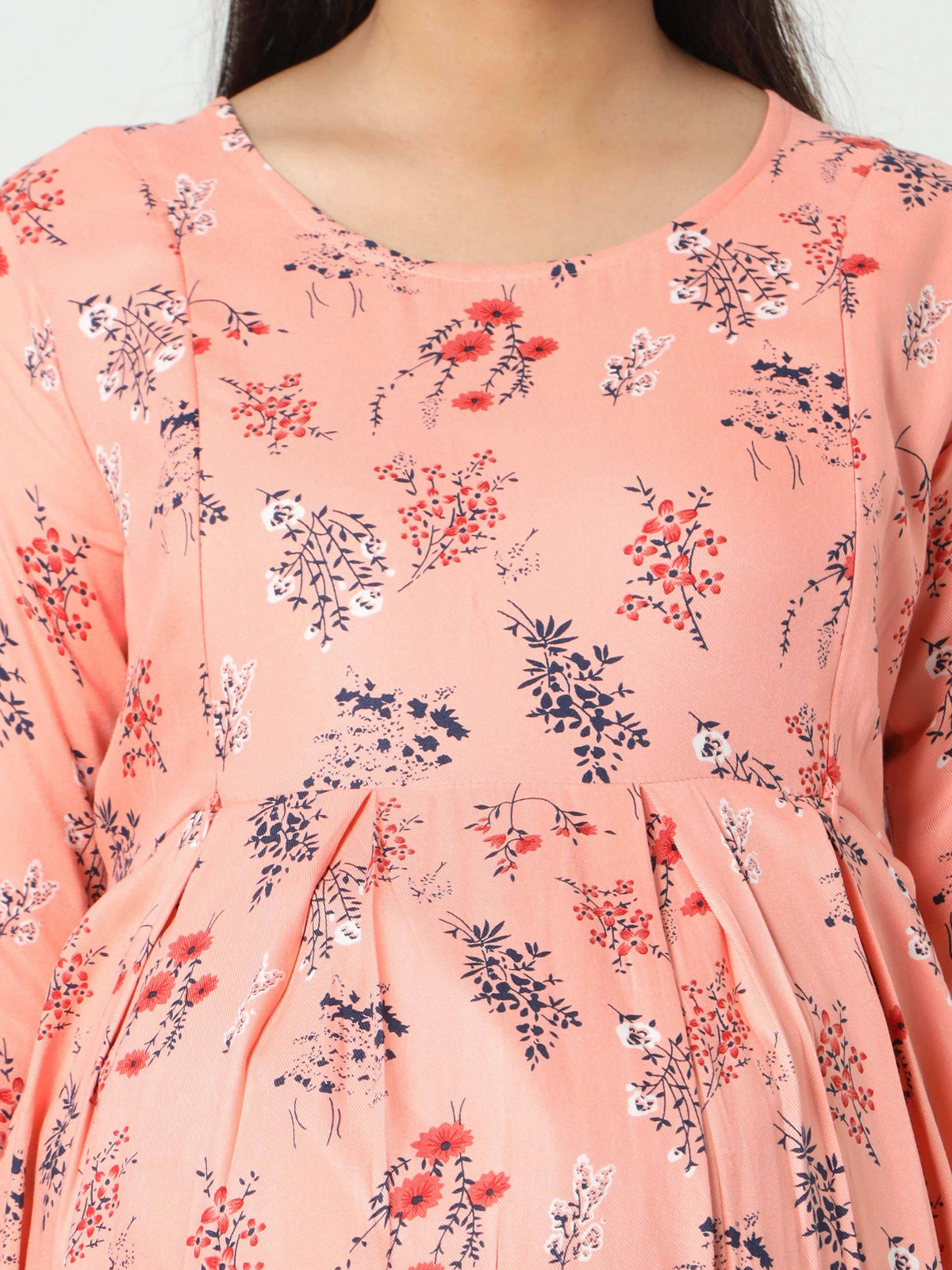 Manet Three Fourth Maternity Dress Floral Print With Concealed Zipper Nursing Access - Orange - Distacart