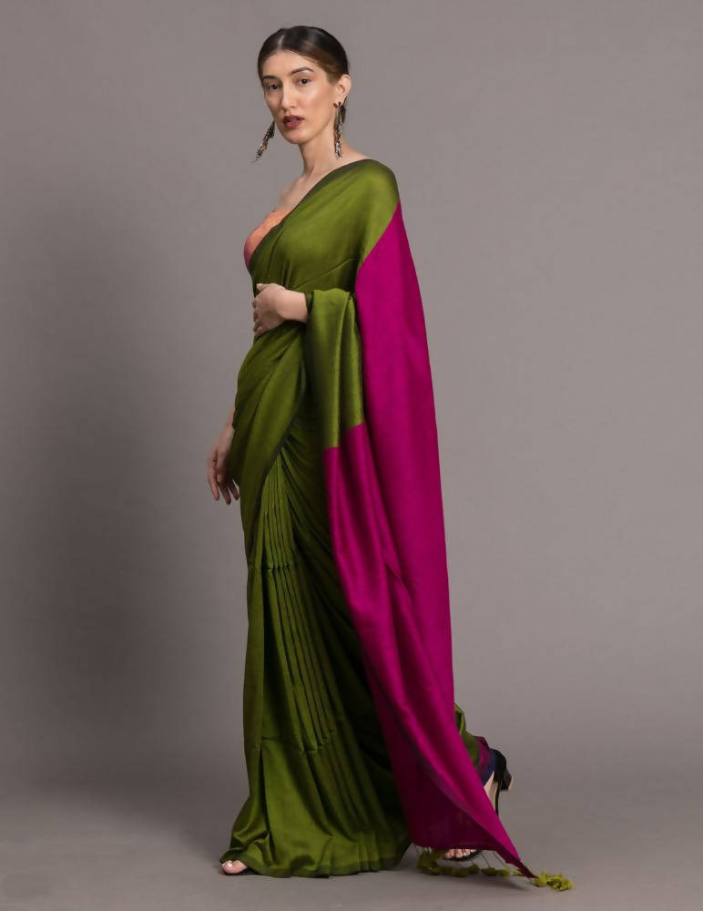 Suta Green Pink Colourblocked Saree - Distacart