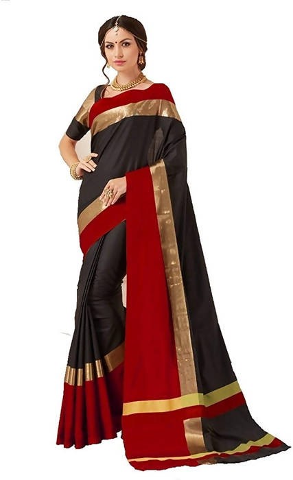 Vamika Black Cotton Silk Weaving Saree (Shreeji Black Red)