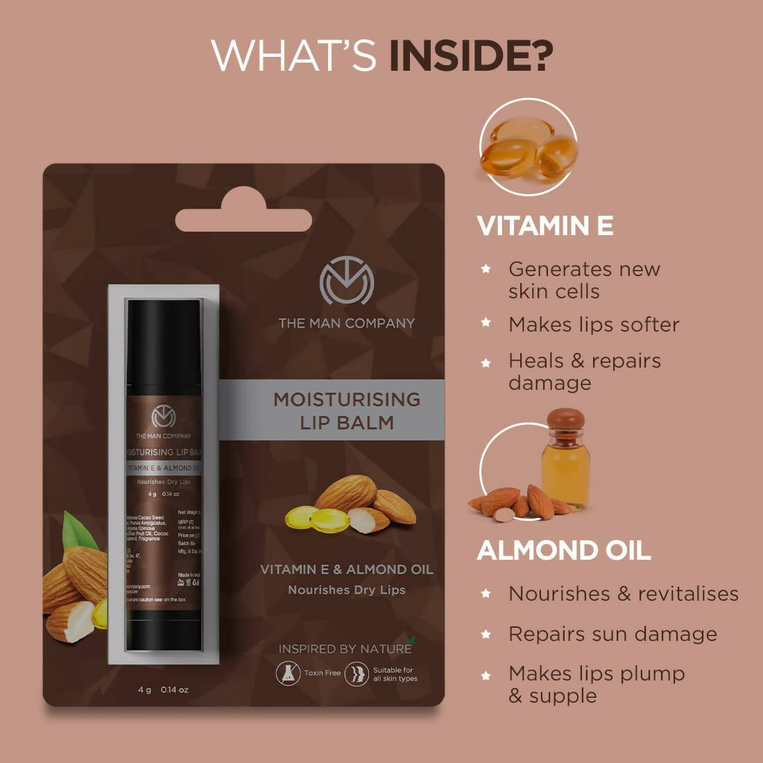 The Man Company Moisturising Lip Balm with Vitamin E, Almond Oil - Distacart