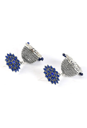 Tehzeeb Creations Silver Colour Earrings With Blue Pearl
