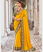 Thumbnail for Mustard Vichitra Solid Saree With Unstitched Blouse Piece - Juhi - Distacart