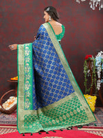 Thumbnail for Lorenvalley Fashion Blue & Green Patola Silk Woven Design Meenakari Weaving Saree - Distacart