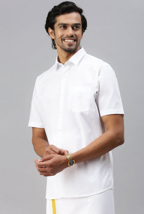 Ramraj Cotton Mens Half Sleeve White Shirt Plus Size - Breeze Cotton - Distacart