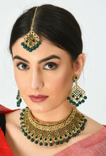 Thumbnail for Mominos Fashion Johar Kamal Traditional Rajwadi Design Heavy Golden/Green Color Necklace Set - Distacart