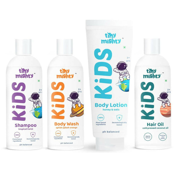 Tiny Mighty Plant Based And Natural Kids Shampoo, Body Lotion, Body Wash & Hair Oil Combo - Distacart