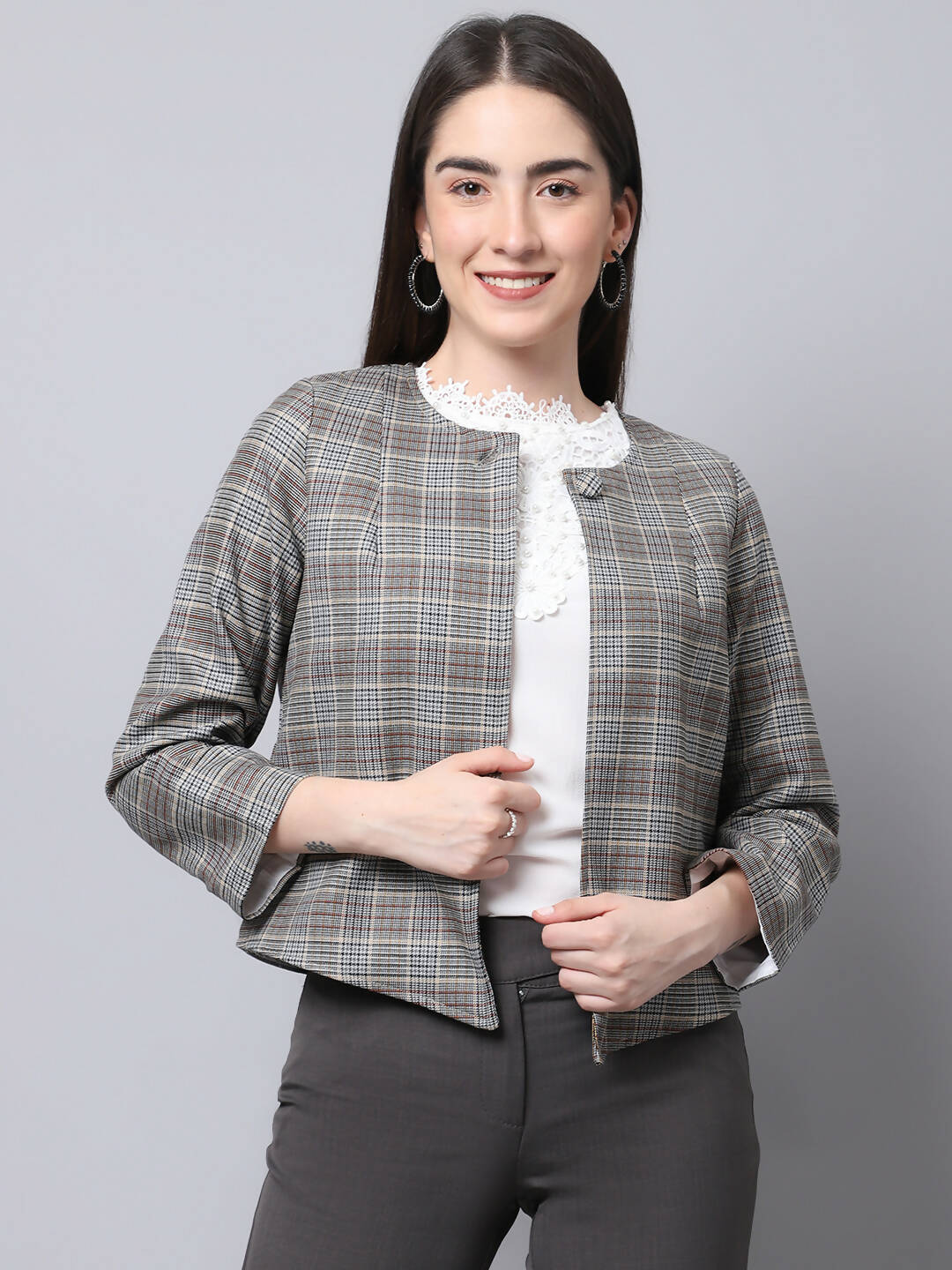 Even Apparels Brown Polywool Open Front Statement Women's Jacket - Distacart