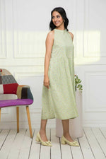Thumbnail for Myshka Women Ethnic Motifs Rayon A-Line Round Neck Green Dress - Distacart
