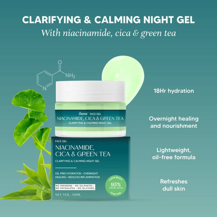 Ilana Clarifying & Calming Night Face Gel With Green Tea, Cica & 3% Niacinamide - Distacart