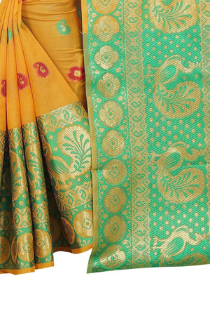 Vamika Banarasi Cotton Silk Yellow Weaving Saree