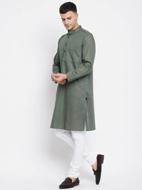 Thumbnail for Even Apparels Green Color Linen Men's Kurta With Band Collar - Distacart