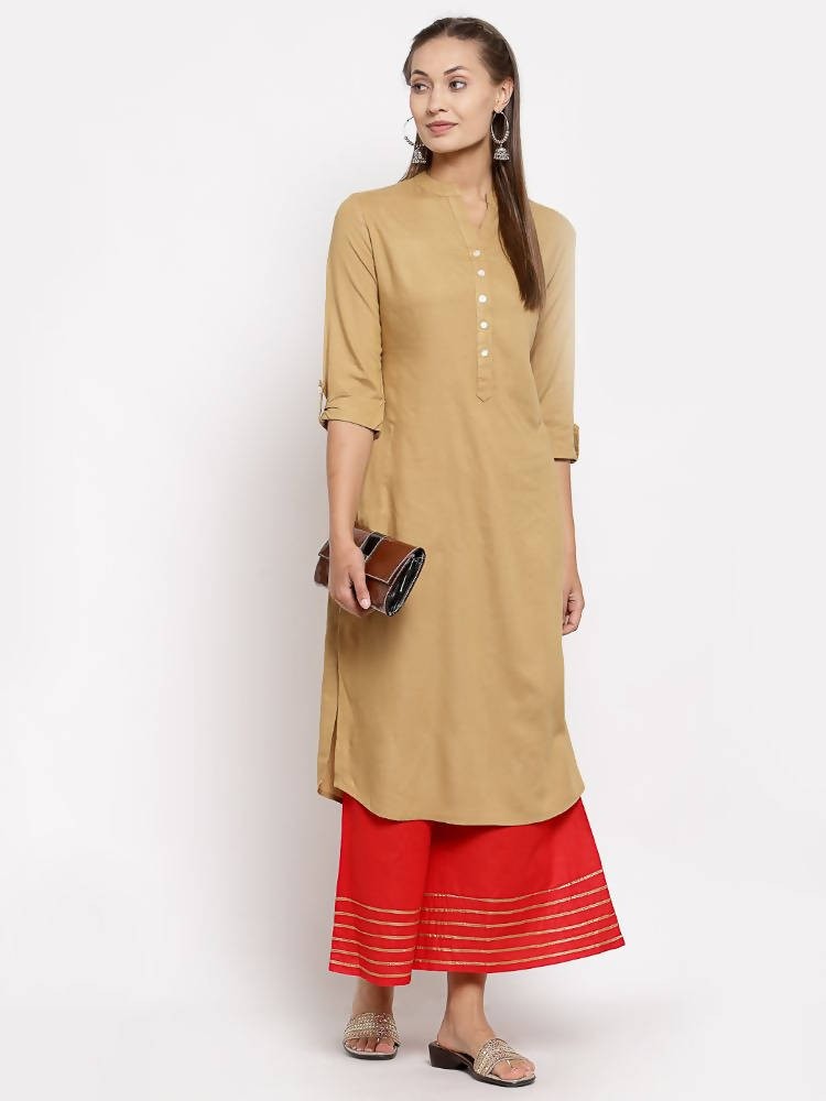 Myshka Women's Red Cotton Solid Casual Palazzo