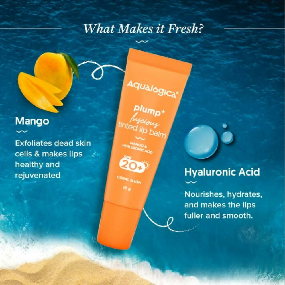 Aqualogica Coral Slush Plump+ Luscious Tinted Lip Balm with Mango and Hyaluronic Acid - Distacart