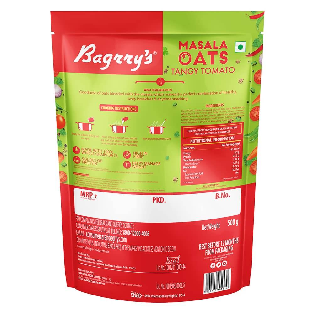 Bagrry's Masala Oats Tangy Tomato - Distacart