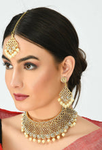 Thumbnail for Mominos Fashion Johar Kamal Traditional Rajwadi Design Heavy Golden Necklace Set - Distacart