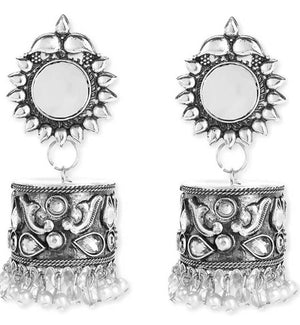 Mominos Fashion Oxidised Silver plated With Stone Earrings