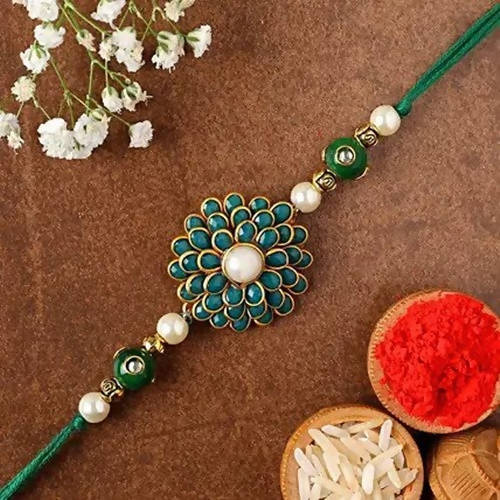 Floral Stylish Rakhi & Kaju Katli Box online