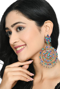 Thumbnail for Mominos Fashion Johar Kamal Women's Multi Colour Kundan Circles Earrings - Distacart